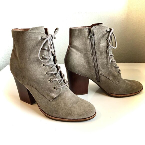 New KORK-EASE Elfa Heeled Lace Up Bootie Italian Suede Taupe 9.5 MSRP $230 - Picture 4 of 8